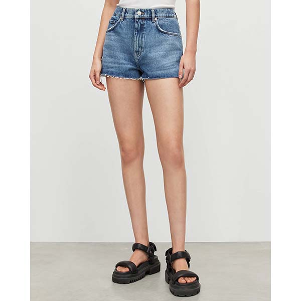 Allsaints Australia Womens Faye High-Rise Denim Mini Shorts Indigo Blue AU70-794